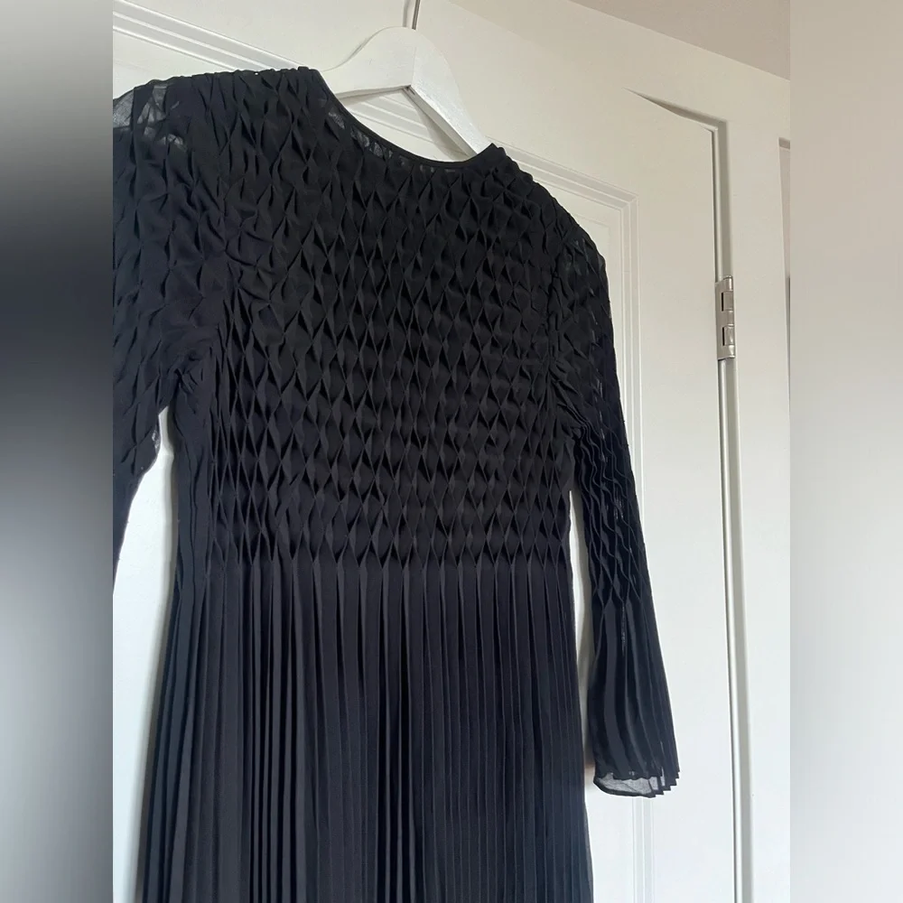 Topshop Black Diamond Pleated Black Dress with Bell Sleeves